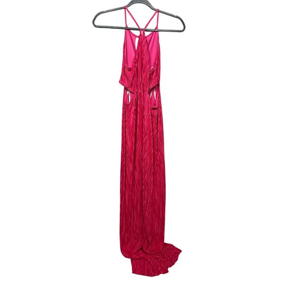 BCBGeneration Hot Pink Pleated Cutout Halter Maxi Dress Women’s Size 6 - Picture 4 of 6